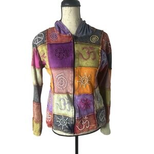 Shop Therapy Women's M Peace Sign Hippie Boho Zip Up Funky Patchwork Hoodie‎